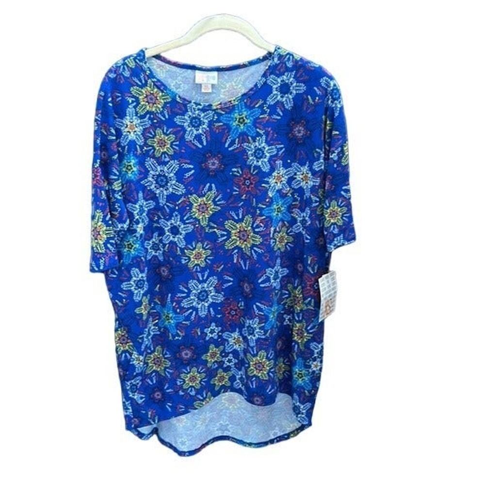 XS Tunic Hi Low Blue Floral NWT LuLaRoe Irma Top Festive Zig Zag Quirky Casual